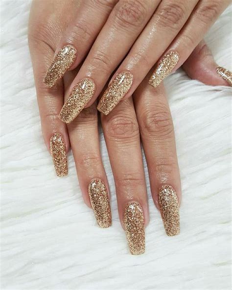 gold glitter acrylic nails|More.